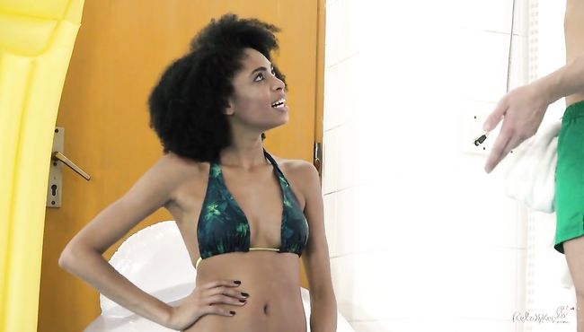 Sexy ebony Brazilian swim teacher gets fucked by the pool