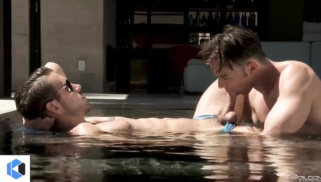 Beautiful boy worships lover's hard dick in the swimming pool